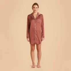 Kamryn Satin Sleepshirt - Desert Rose -US Skirt Sales 2024 desert rose kamryn satin sleep shirt bridesmaid pajamas 02