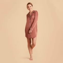 Kamryn Satin Sleepshirt - Desert Rose -US Skirt Sales 2024 desert rose kamryn satin sleep shirt bridesmaid pajamas 05