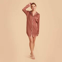 Kamryn Satin Sleepshirt - Desert Rose -US Skirt Sales 2024 desert rose kamryn satin sleep shirt bridesmaid pajamas 06