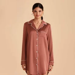 Kamryn Satin Sleepshirt - Desert Rose -US Skirt Sales 2024 desert rose kamryn satin sleep shirt bridesmaid pajamas 09