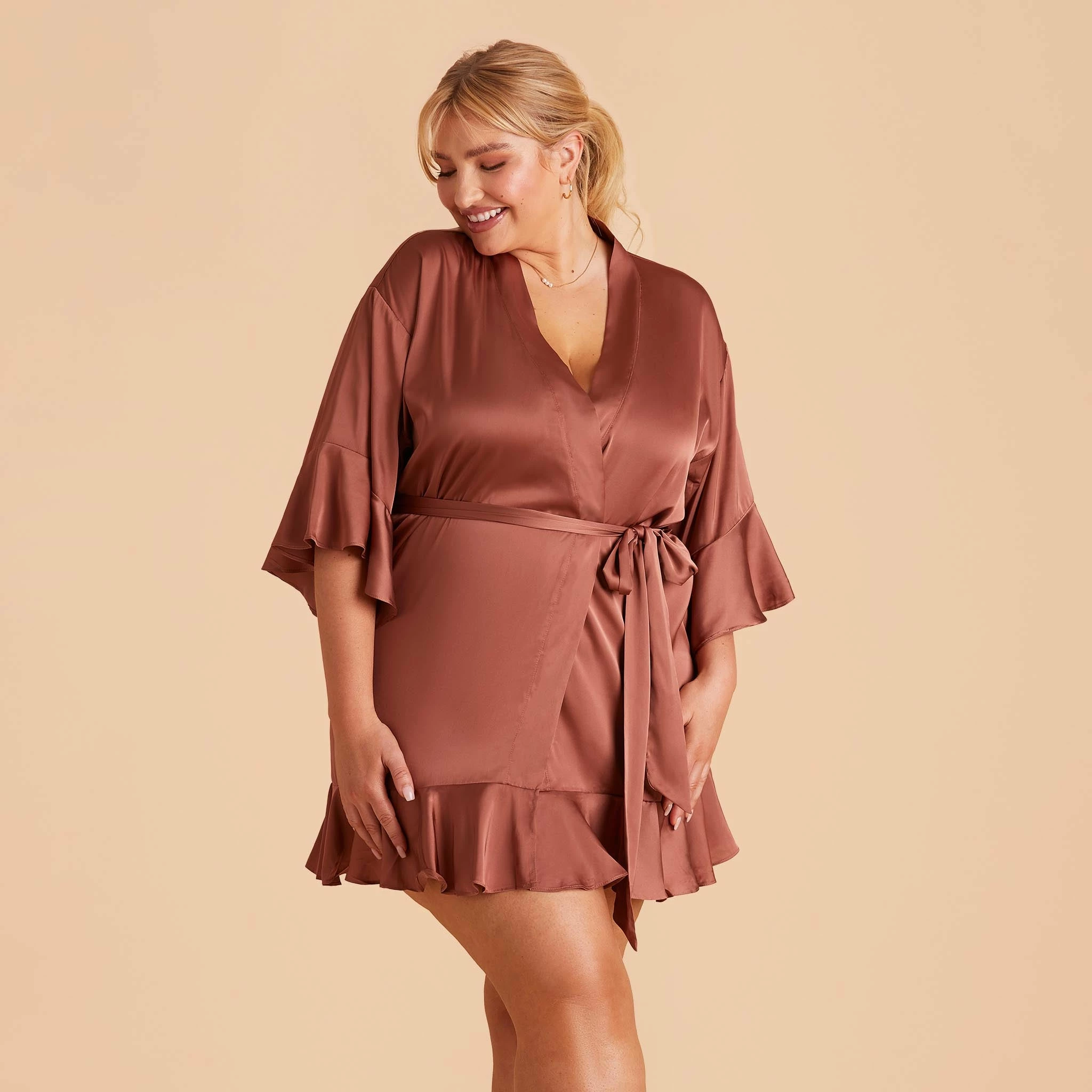 Kenny Ruffle Satin Robe - Desert Rose - Image 10