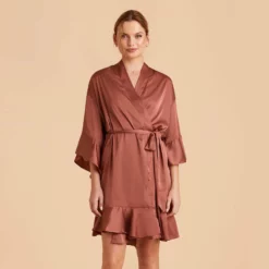 Kenny Ruffle Satin Robe - Desert Rose -US Skirt Sales 2024 desert rose kenny satin ruffle bridesmaid robes 01