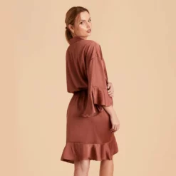 Kenny Ruffle Satin Robe - Desert Rose -US Skirt Sales 2024 desert rose kenny satin ruffle bridesmaid robes 02