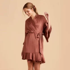 Kenny Ruffle Satin Robe - Desert Rose -US Skirt Sales 2024 desert rose kenny satin ruffle bridesmaid robes 03