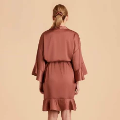 Kenny Ruffle Satin Robe - Desert Rose -US Skirt Sales 2024 desert rose kenny satin ruffle bridesmaid robes 04