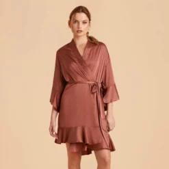 Kenny Ruffle Satin Robe - Desert Rose -US Skirt Sales 2024 desert rose kenny satin ruffle bridesmaid robes 05