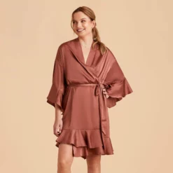 Kenny Ruffle Satin Robe - Desert Rose -US Skirt Sales 2024 desert rose kenny satin ruffle bridesmaid robes 06