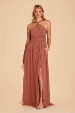 Kiko Chiffon Dress - Desert Rose -US Skirt Sales 2024 desert rose kiko slit bridesmaid dress 02