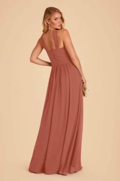 Kiko Chiffon Dress - Desert Rose -US Skirt Sales 2024 desert rose kiko slit bridesmaid dress 04