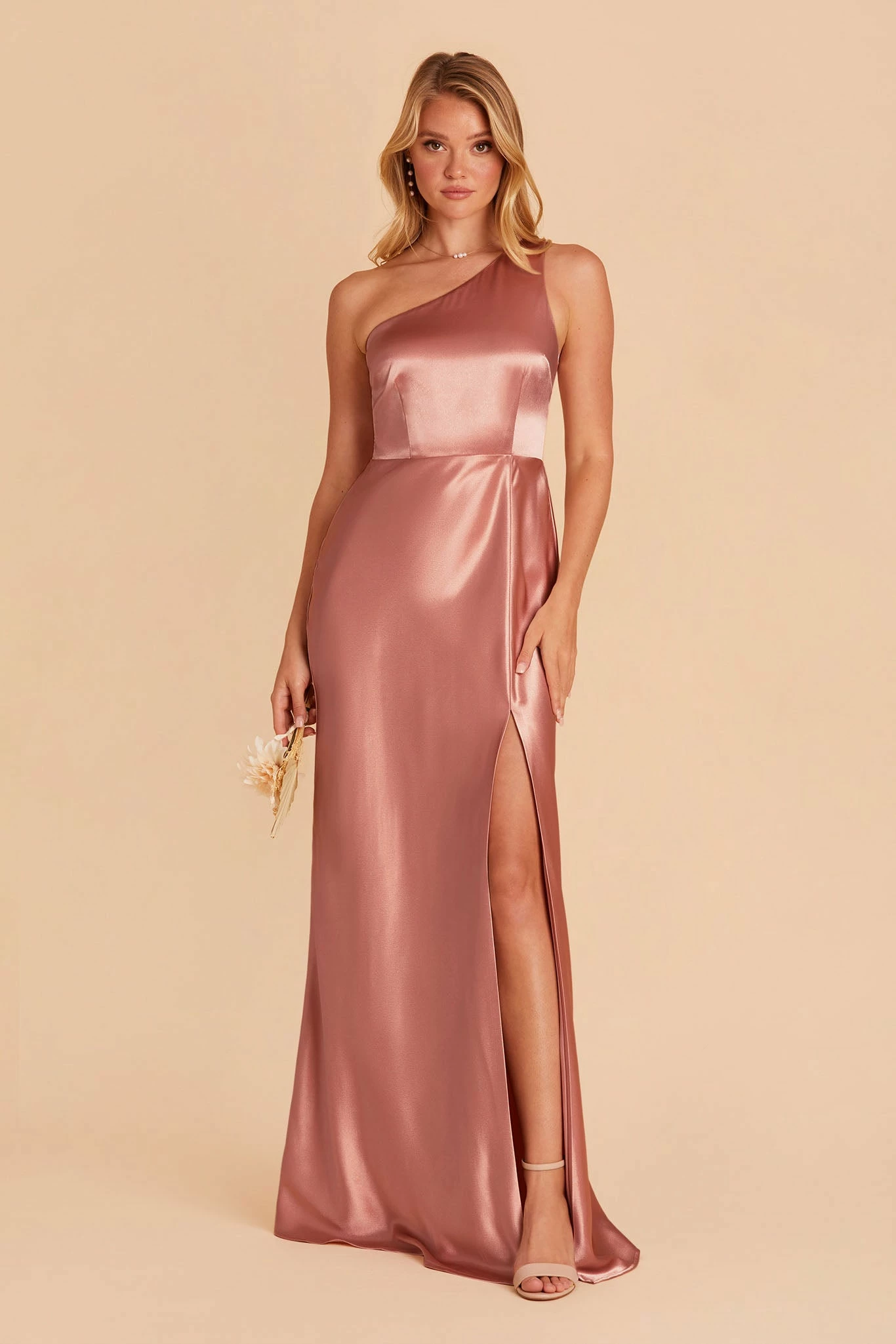 Kira Shiny Satin Dress - Desert Rose 1 Kira Shiny Satin Dress - Desert Rose