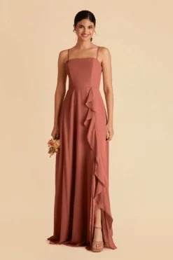 Winnie Convertible Chiffon Dress - Desert Rose -US Skirt Sales 2024 desert rose winnie convertible slit bridesmaid dress 02