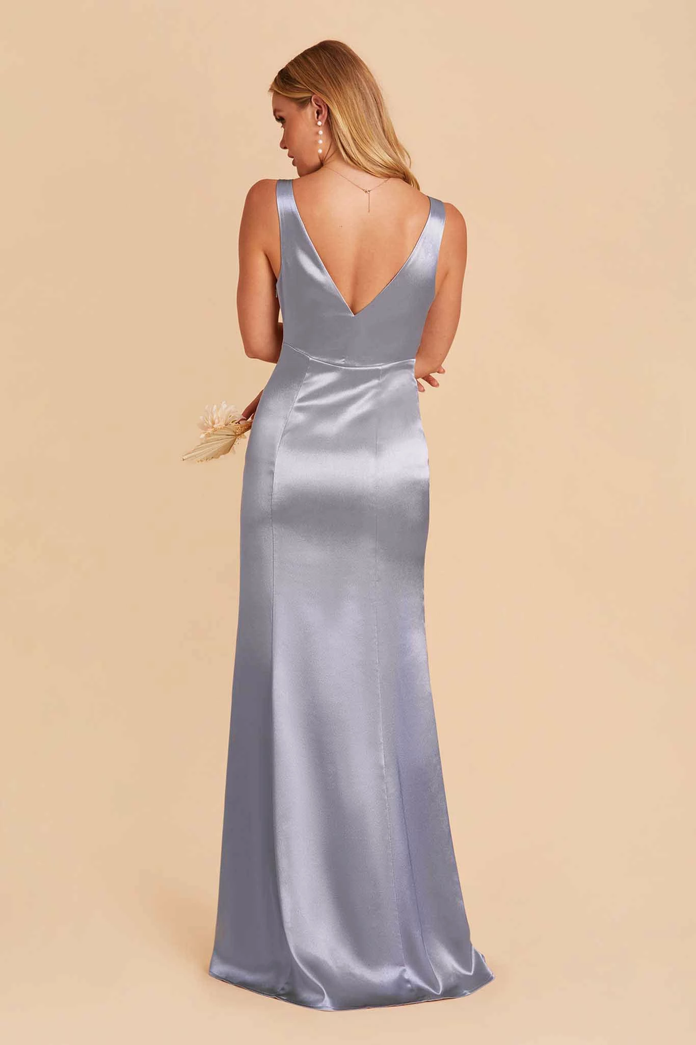 Gloria Shiny Satin Dress - Dusty Blue 5 Gloria Shiny Satin Dress - Dusty Blue - Image 5