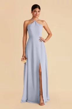 Juliet Chiffon Dress - Dusty Blue -US Skirt Sales 2024 dusty blue juliet slit bridesmaid dress 02