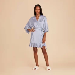 Kenny Ruffle Satin Robe - Dusty Blue -US Skirt Sales 2024 dusty blue kenny satin ruffle bridesmaid robe 03