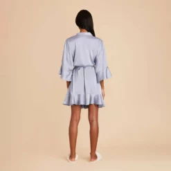 Kenny Ruffle Satin Robe - Dusty Blue -US Skirt Sales 2024 dusty blue kenny satin ruffle bridesmaid robe 06