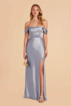 Mia Shiny Satin Convertible Dress - Dusty Blue -US Skirt Sales 2024 dusty blue mia convertible satin bridesmaid dress 02