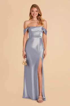 Mia Shiny Satin Convertible Dress - Dusty Blue