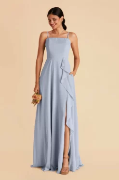 Winnie Convertible Chiffon Dress - Dusty Blue -US Skirt Sales 2024 dusty blue winnie convertible slit bridesmaid dress 03