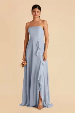 Winnie Convertible Chiffon Dress - Dusty Blue -US Skirt Sales 2024 dusty blue winnie convertible slit bridesmaid dress 04