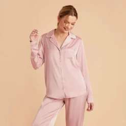 Jonny Satin Long Sleeve Pajama Top - Dusty Pink 23 Jonny Satin Long Sleeve Pajama Top - Dusty Pink -US Skirt Sales 2024 dusty pink jonny satin long sleeve top bridesmaid pajamas 01 1