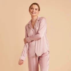 Jonny Satin Long Sleeve Pajama Top - Dusty Pink 25 Jonny Satin Long Sleeve Pajama Top - Dusty Pink -US Skirt Sales 2024 dusty pink jonny satin long sleeve top bridesmaid pajamas 03 1