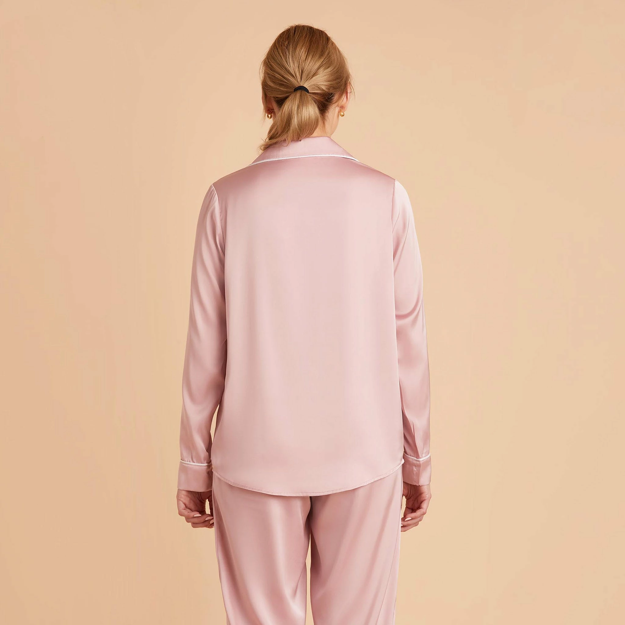 Jonny Satin Long Sleeve Pajama Top - Dusty Pink 6 Jonny Satin Long Sleeve Pajama Top - Dusty Pink - Image 6