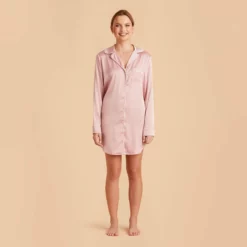 Kamryn Satin Sleepshirt - Dusty Pink -US Skirt Sales 2024 dusty pink kamryn satin sleep shirt bridesmaid pajamas 02