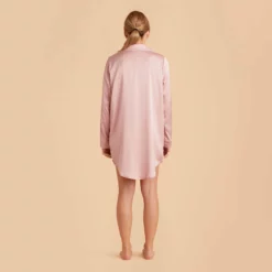 Kamryn Satin Sleepshirt - Dusty Pink -US Skirt Sales 2024 dusty pink kamryn satin sleep shirt bridesmaid pajamas 06