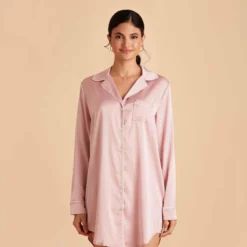 Kamryn Satin Sleepshirt - Dusty Pink -US Skirt Sales 2024 dusty pink kamryn satin sleep shirt bridesmaid pajamas 09