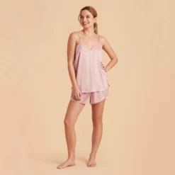 Olivia Satin Cami Top - Dusty Pink -US Skirt Sales 2024 dusty pink olivia satin cami full body bridesmaid pajamas 01