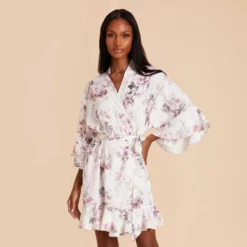 Kenny Floral Ruffle Robe - Dusty Pink Peonies -US Skirt Sales 2024 dusty pink peonies kenny satin ruffle bridesmaid robe 02