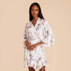 Kenny Floral Ruffle Robe - Dusty Pink Peonies -US Skirt Sales 2024 dusty pink peonies kenny satin ruffle bridesmaid robe 04