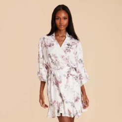 Kenny Floral Ruffle Robe - Dusty Pink Peonies -US Skirt Sales 2024 dusty pink peonies kenny satin ruffle bridesmaid robe 05