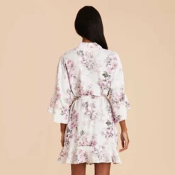 Kenny Floral Ruffle Robe - Dusty Pink Peonies -US Skirt Sales 2024 dusty pink peonies kenny satin ruffle bridesmaid robe 06