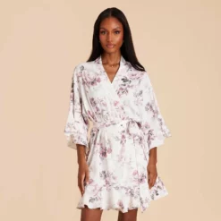 Kenny Floral Ruffle Robe - Dusty Pink Peonies -US Skirt Sales 2024 dusty pink peonies kenny satin ruffle bridesmaid robe 08