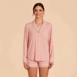 Jonny Long Sleeve Pajama Set - Dusty Rose -US Skirt Sales 2024 dusty rose jonny long sleeve bridesmaid pajama set 01