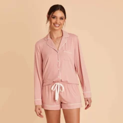 Jonny Long Sleeve Pajama Set - Dusty Rose -US Skirt Sales 2024 dusty rose jonny long sleeve bridesmaid pajama set 06