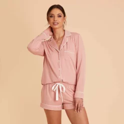 Jonny Long Sleeve Pajama Set - Dusty Rose -US Skirt Sales 2024 dusty rose jonny long sleeve bridesmaid pajama set 07