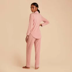 Jonny Long Sleeve Pajama And Pants Set - Dusty Rose -US Skirt Sales 2024 dusty rose jonny long sleeve pants set bridesmaid pajamas 04