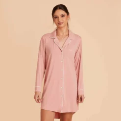 Kamryn Sleepshirt - Dusty Rose -US Skirt Sales 2024 dusty rose kamryn sleepshirt bridesmaid pajama 01