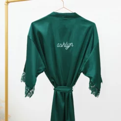 Claudine Lace Robe - Emerald -US Skirt Sales 2024 emerald claudine satin lace bridesmaid robe 01