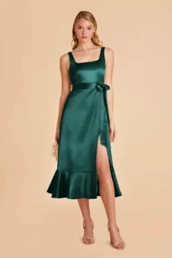 Eugenia Shiny Satin Convertible Midi Dress - Emerald -US Skirt Sales 2024 emerald eugenia convertible satin bridesmaid dress 03