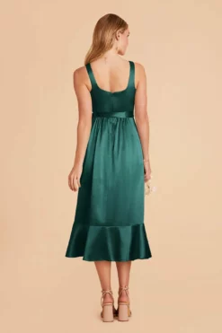 Eugenia Shiny Satin Convertible Midi Dress - Emerald -US Skirt Sales 2024 emerald eugenia convertible satin bridesmaid dress 05