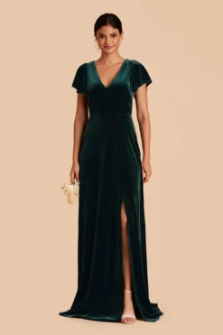 Hannah Velvet Dress - Emerald -US Skirt Sales 2024 emerald hannah velvet bridesmaid dress 01