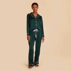 Jonny Long Sleeves And Pants Satin PJ Set - Emerald