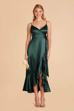 YC Shiny Satin Midi Dress - Emerald