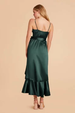 YC Shiny Satin Midi Dress - Emerald -US Skirt Sales 2024 emerald yc satin bridesmaid dress 04