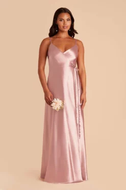 Cindy Shiny Satin Dress - English Rose