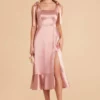 Eugenia Shiny Satin Convertible Midi Dress - English Rose