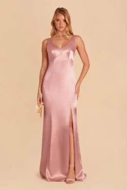 Gloria Shiny Satin Dress - English Rose